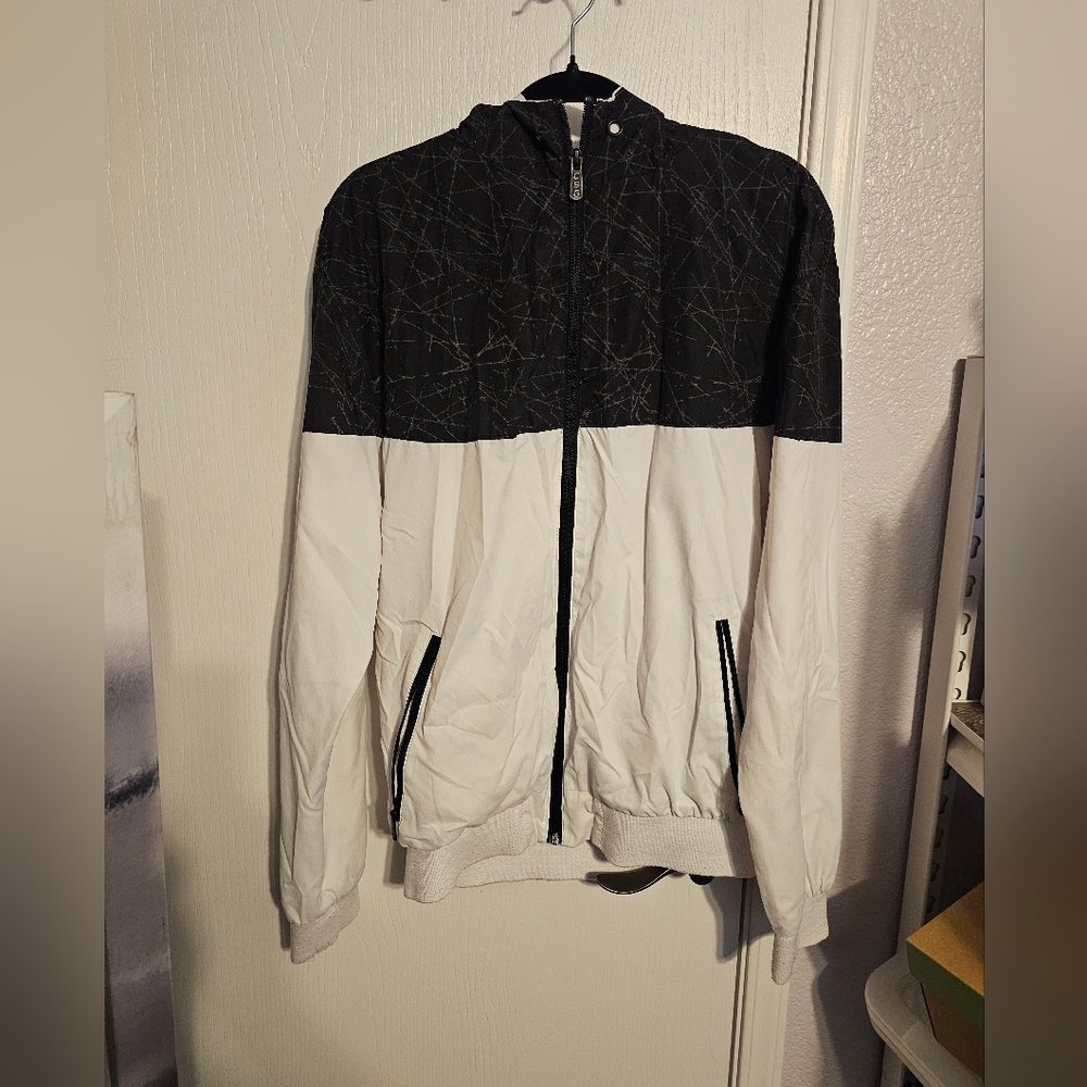 Men's Black and White Windbreaker Jacket
